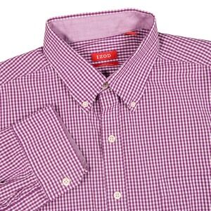 IZOD Purple Gingham‎ Check Button Down Long Sleeve Slim Fit Shirt Mens Large